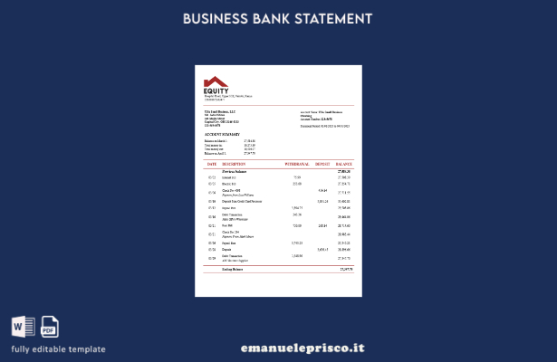 stile verificato Estratto conto di società bancarie azionarie Modello in formato